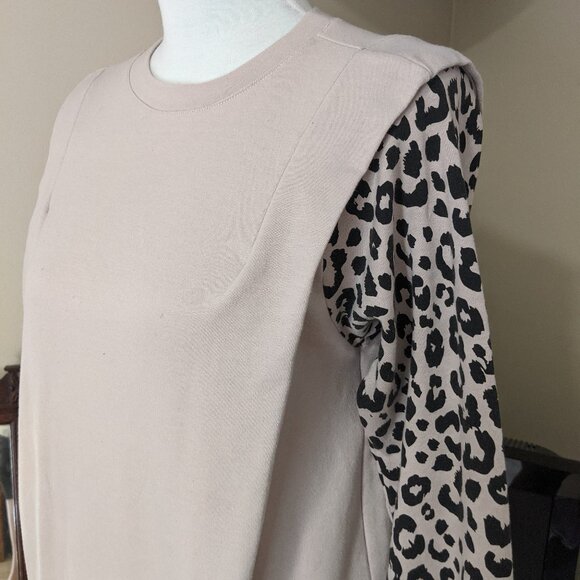 Tan Sweater Knit Leopard Sleeved Dress- Size S - Picture 2 of 5